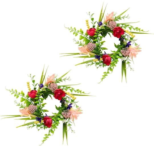 4.25" Multicolor Artificial Spring Wildflower Candle Rings, 2ct.